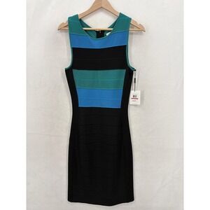 Calvin Klein Dress Womens XS Black Multi Striped Sleeveless Bodycon Sheath Knit